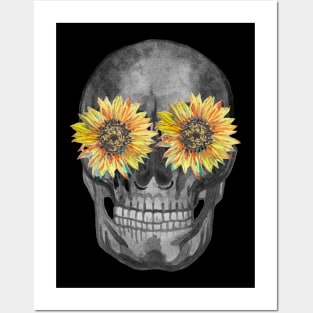 Skull with sunflowers Posters and Art